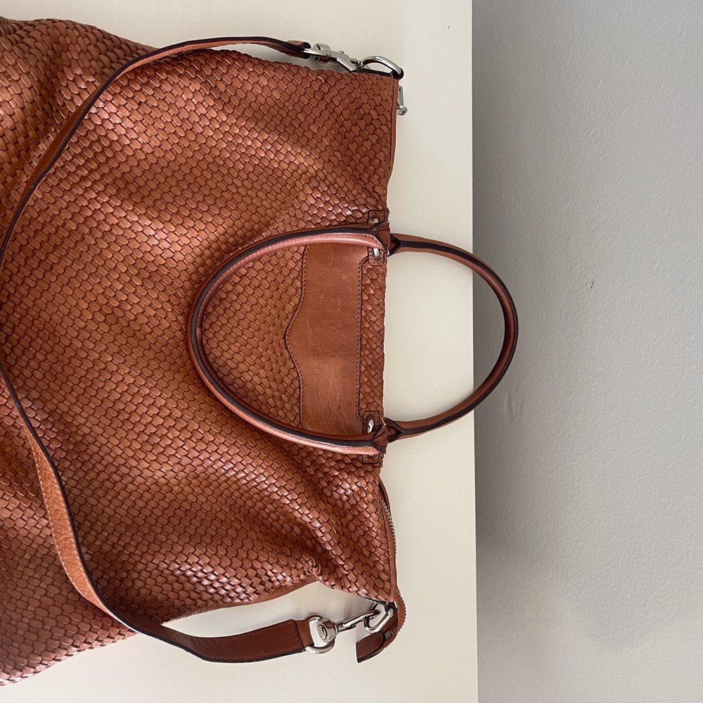 Rebecca Minkoff Bonnie Box Woven Almond Brown Leather Satchel Shoulder Bag - Picture 4 of 15